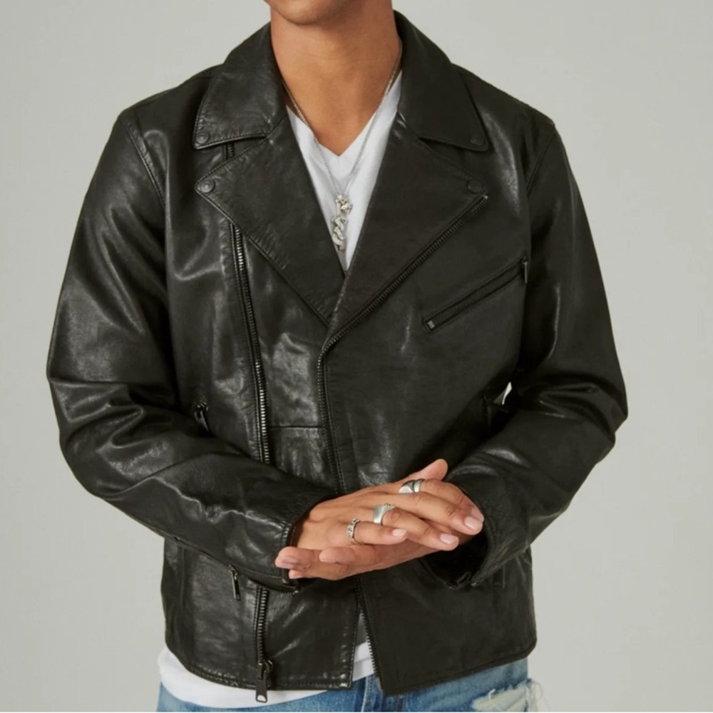 Lucky Brand Genuine Leather Moto Jacket Size Medium -Black NWT!